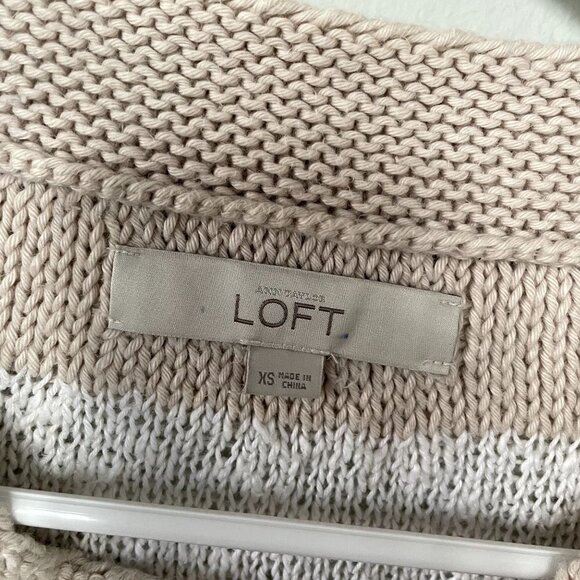 LOFT beige white knit full zip jacket sweater vintage style cotton linen size XS - Picture 3 of 10